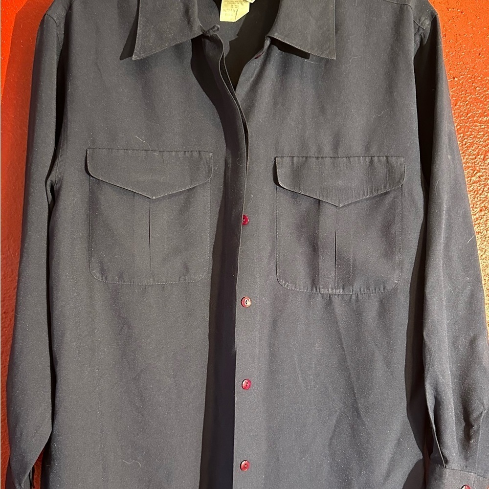 Fred David Chemise Navy Button Up Blouse, Size 6